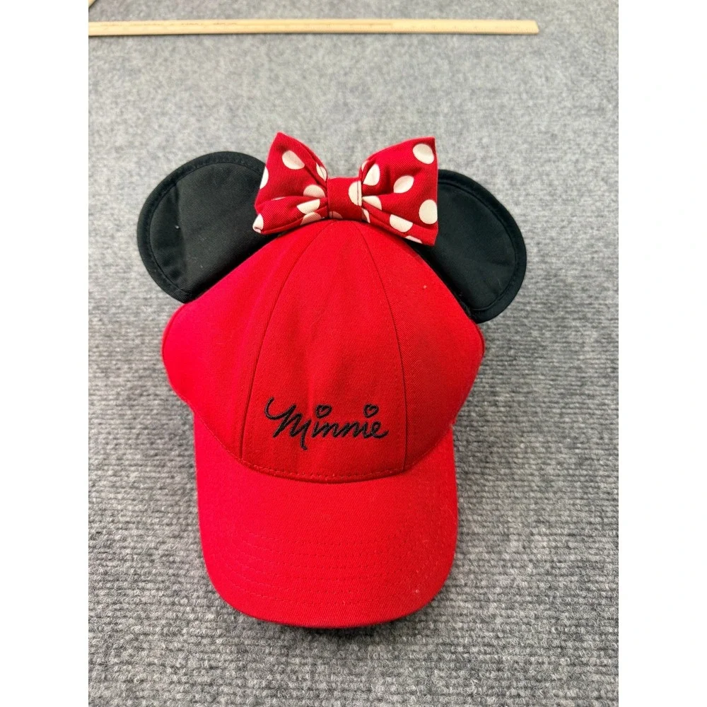 Disney Minnie Mouse Baseball Cap Hat Mouse Ears Polka Dot‎ Bow Red Black